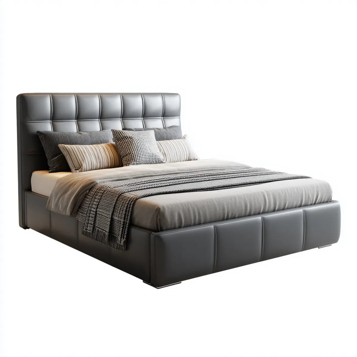 Lit double capitonné gris anthracite en cuir synthétique PU rectangulaire 160 x 200 cm