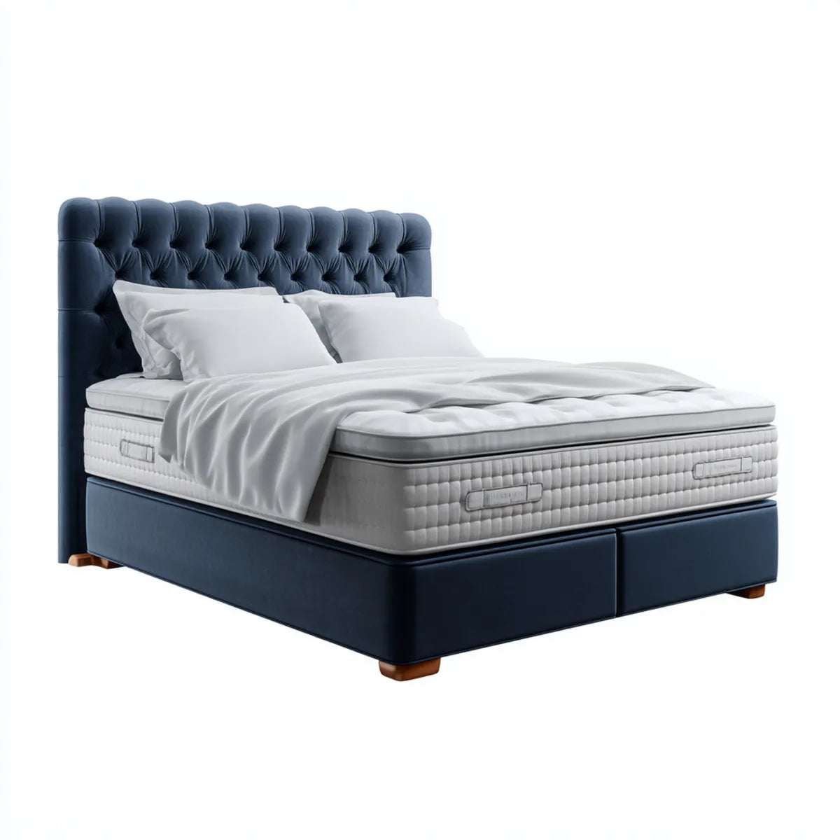 Lit double capitonné bleu nuit avec matelas 160 x 200 cm en similicuir PU