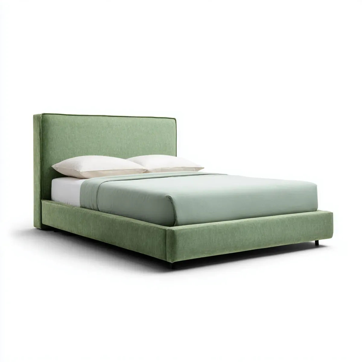 Lit double capitonné vert sauge 160 x 200 cm en velours polyester rectangulaire