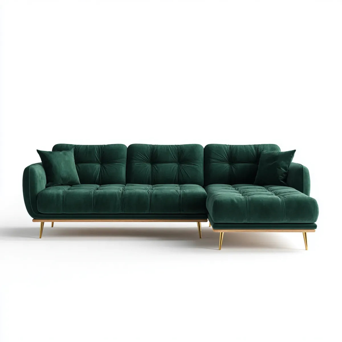 Canapé d’angle droit 4 places vert foncé 300 x 170 x 85 cm en velours de polyester forme L