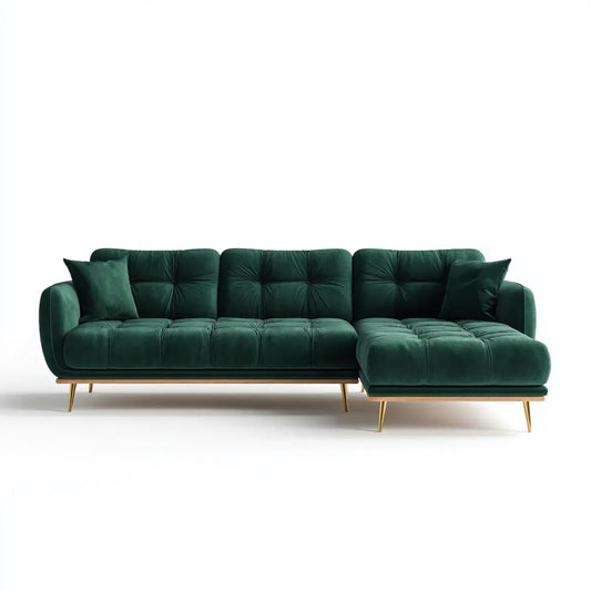 Canapé d’angle droit 4 places vert foncé 300 x 170 x 85 cm en velours de polyester forme L