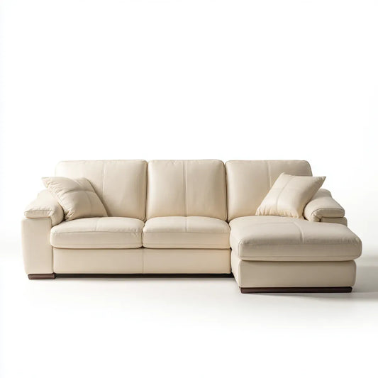 Canapé d'angle 3 places avec méridienne droite crème 250 x 160 x 88 cm cuir synthétique PU rectangulaire