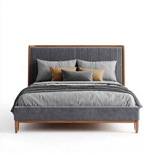 Lit double 160 x 200 cm gris anthracite en velours synthétique et bois massif rectangulaire