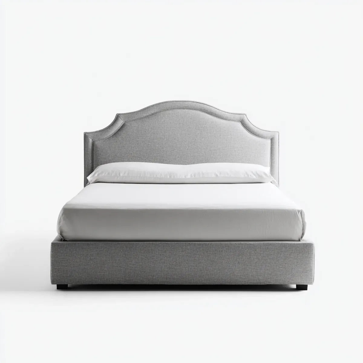 Lit double gris 160 x 200 cm en polyester avec tête de lit arquée