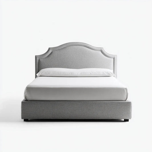 Lit double gris 160 x 200 cm en polyester avec tête de lit arquée