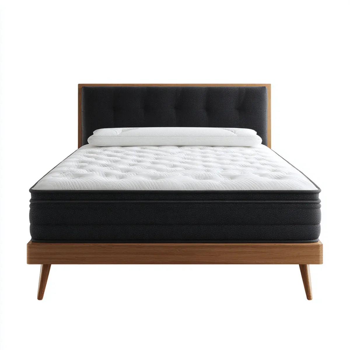 Lit double avec matelas 160 x 200 cm noir et brun en bois massif et polyester rectangulaire