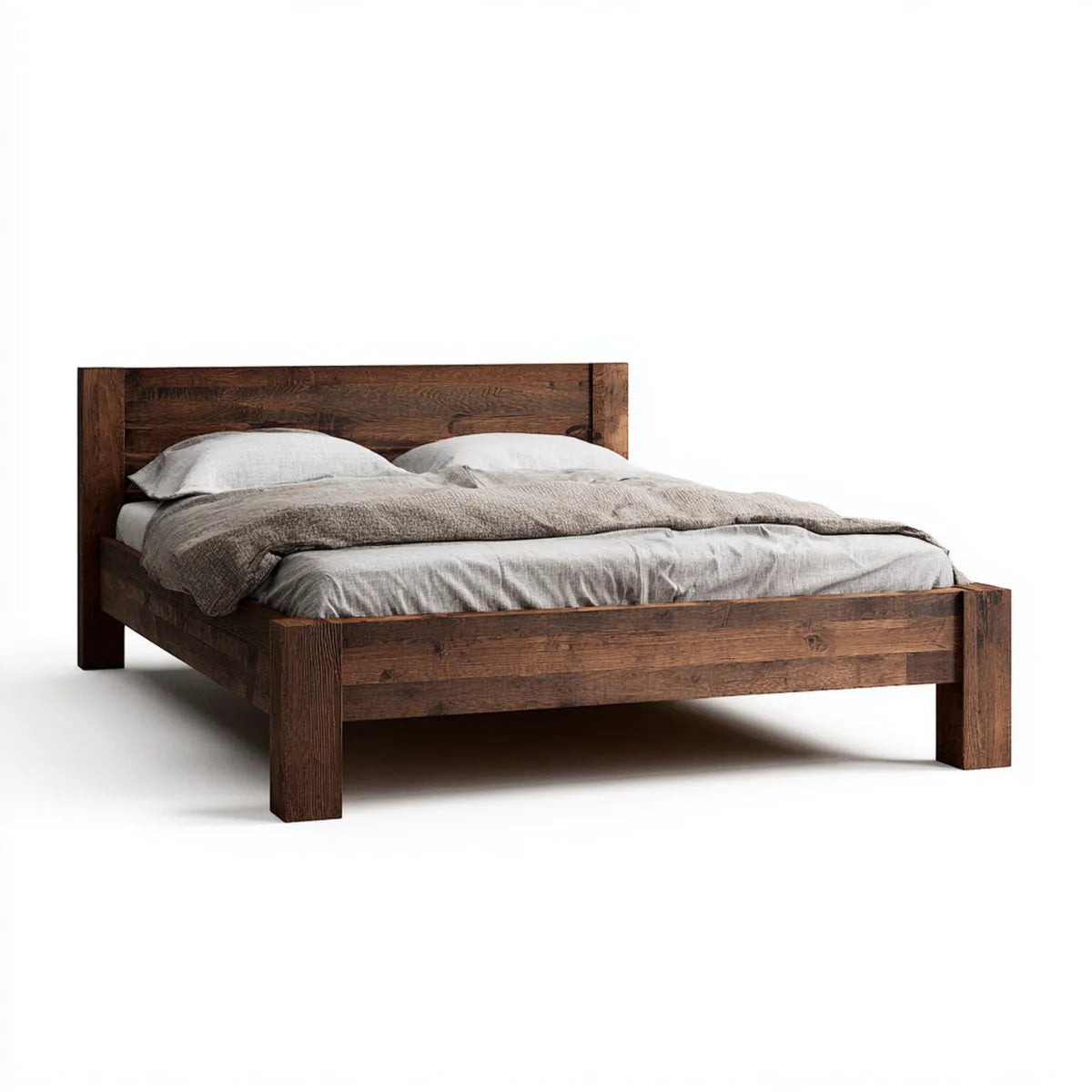 Lit double 160 x 200 cm brun foncé en pin massif rectangulaire