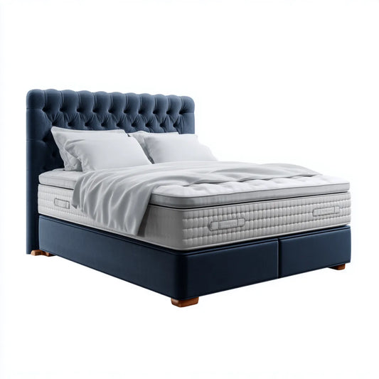 Lit double capitonné bleu nuit avec matelas 160 x 200 cm en similicuir PU
