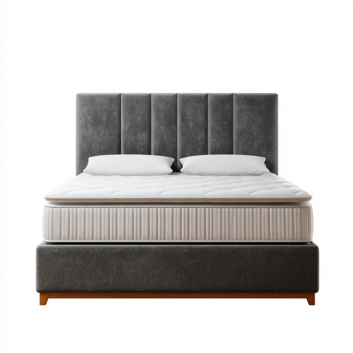Lit double avec matelas gris anthracite 160 x 200 cm en cuir synthétique rectangulaire