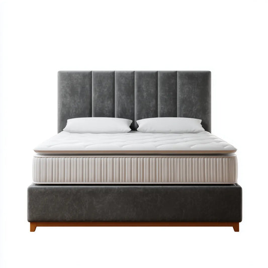 Lit double avec matelas gris anthracite 160 x 200 cm en cuir synthétique rectangulaire