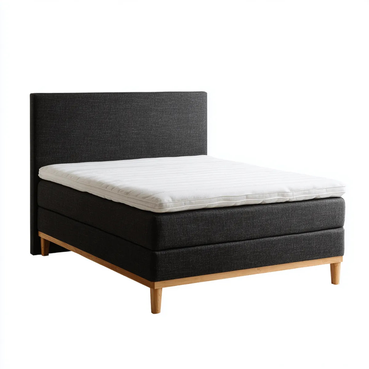Lit double boxspring gris anthracite 160 x 200 cm avec matelas sommier tapissé polyester pieds en hévéa rectangulaire
