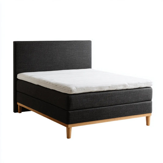 Lit double boxspring gris anthracite 160 x 200 cm avec matelas sommier tapissé polyester pieds en hévéa rectangulaire