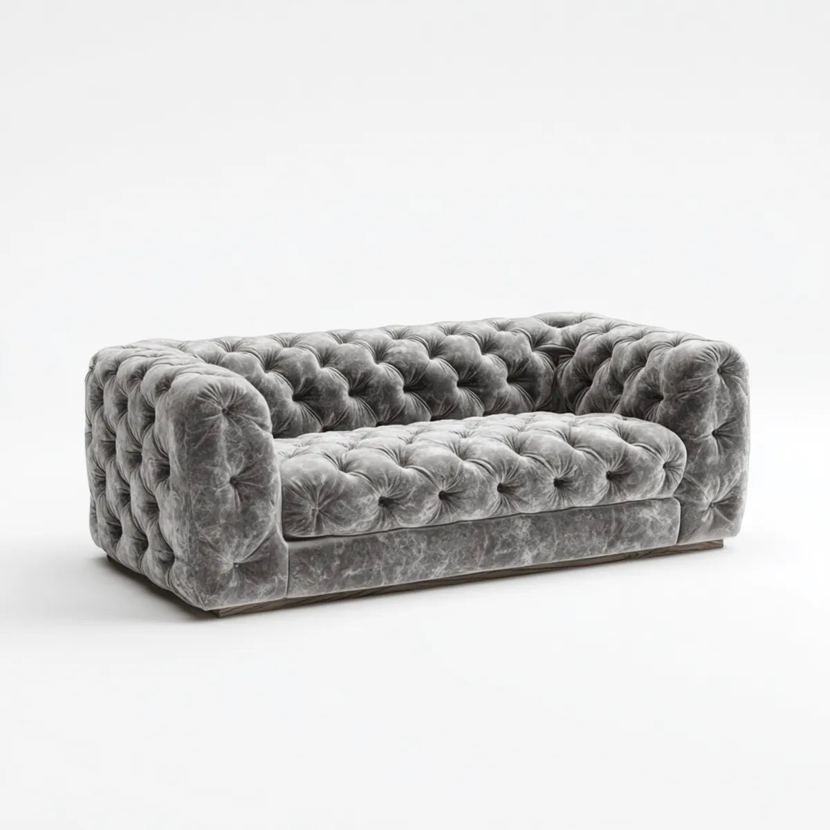 Canapé Chesterfield droit 3 places gris en velours polyester capitonné 220 x 95 x 75 cm