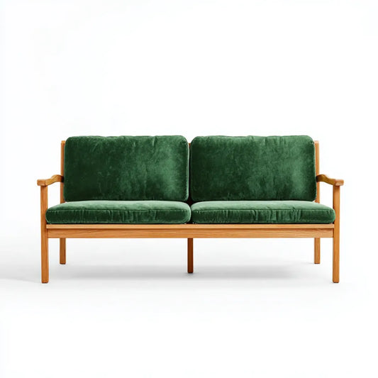 Canapé 2 places vert en velours de polyester avec structure en bois massif rectangulaire 152 x 76 x 80 cm
