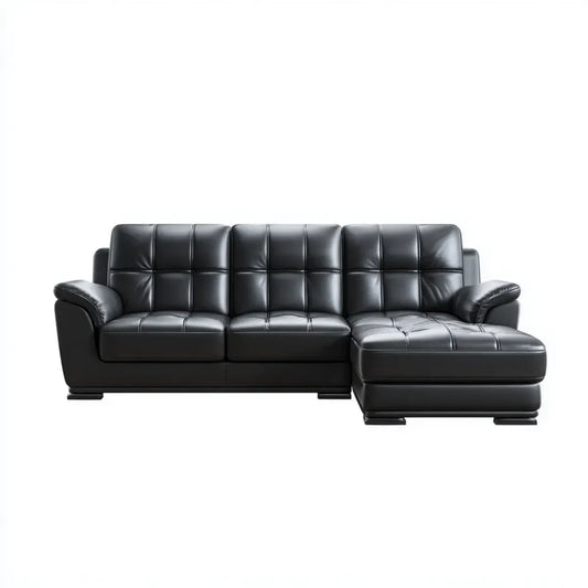 Canapé d’angle 4 places noir en cuir synthétique PU avec méridienne droite 280 x 165 x 90 cm
