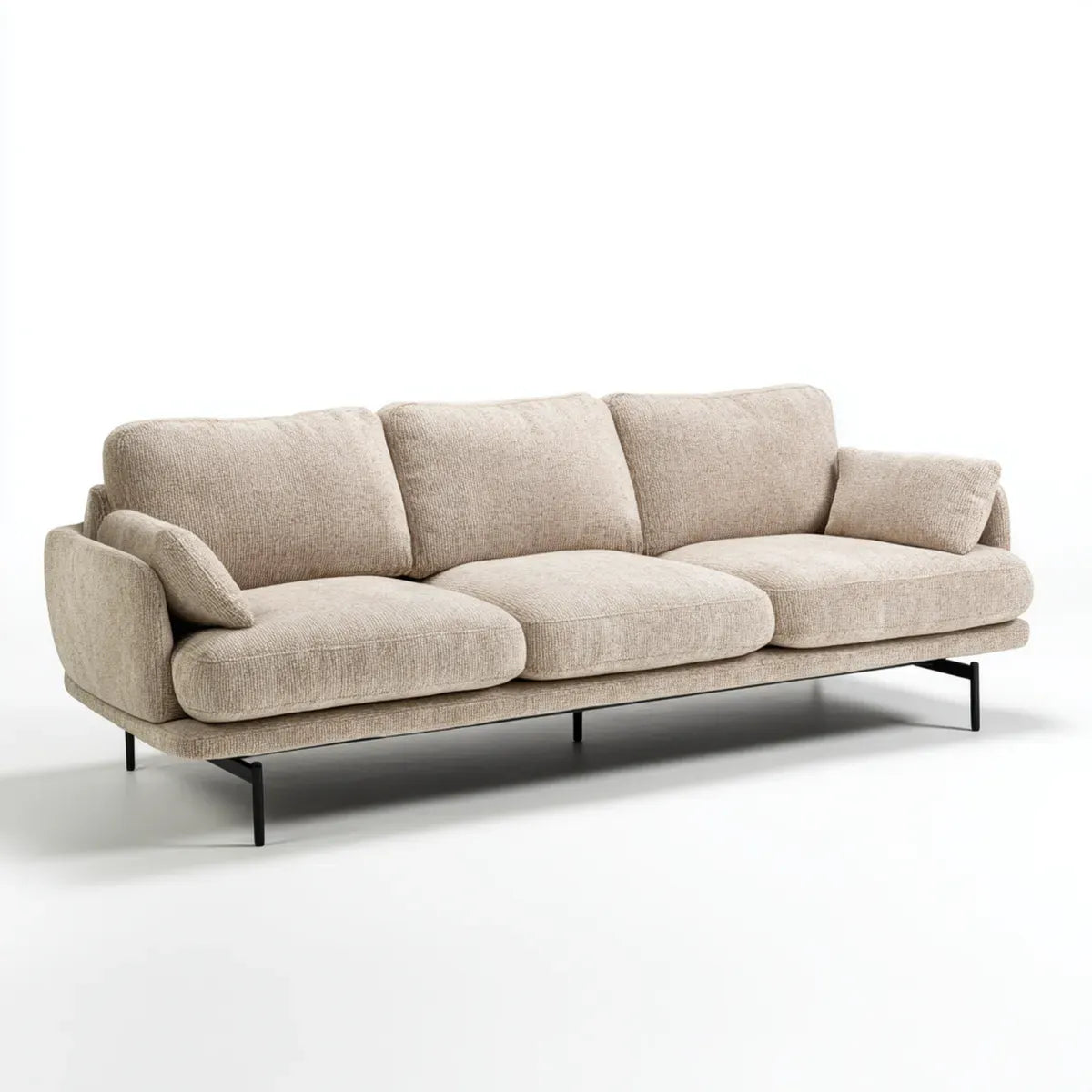 Canapé droit 3 places beige 220 x 95 x 85 cm en polyester avec pieds en acier noir