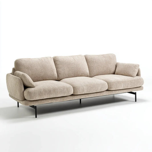 Canapé droit 3 places beige 220 x 95 x 85 cm en polyester avec pieds en acier noir