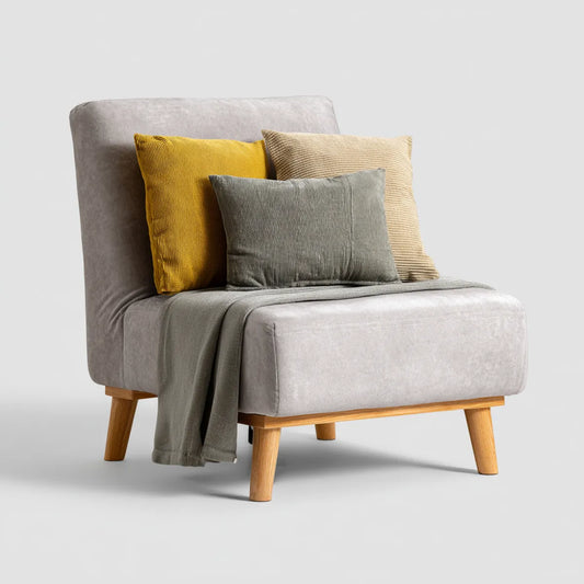 Fauteuil lounge gris en polyester effet velours avec pieds en bois massif 80 x 85 x 88 cm