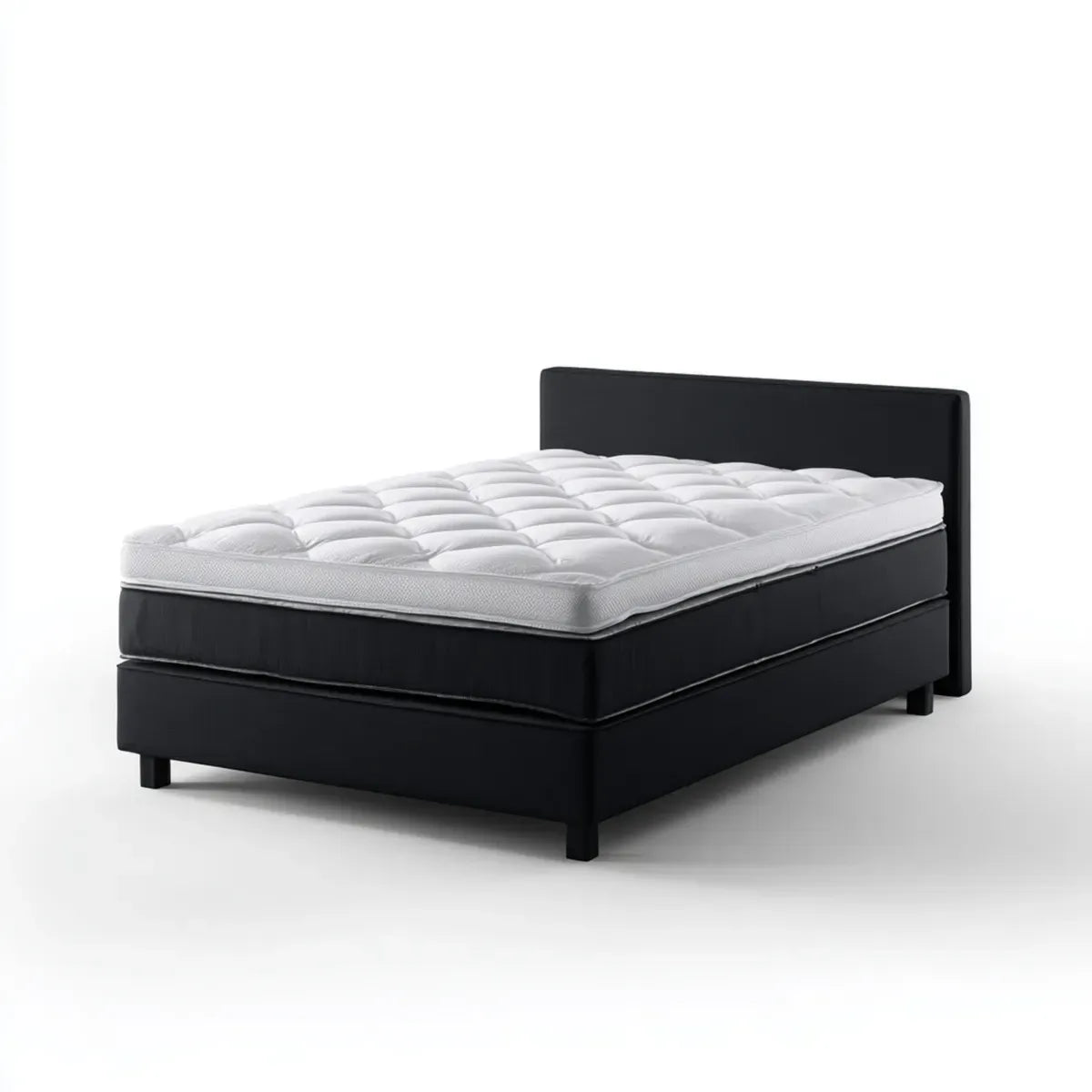 Lit double avec sommier matelas et tête de lit noir blanc 160 x 200 cm revêtement PU rectangulaire