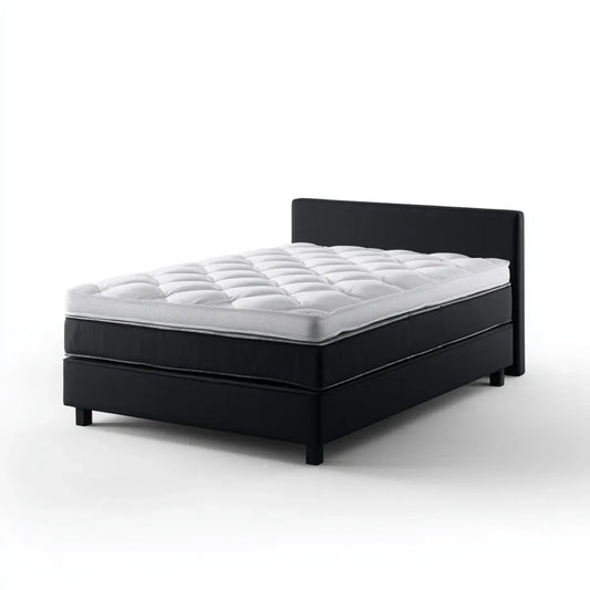 Lit double avec sommier matelas et tête de lit noir blanc 160 x 200 cm revêtement PU rectangulaire