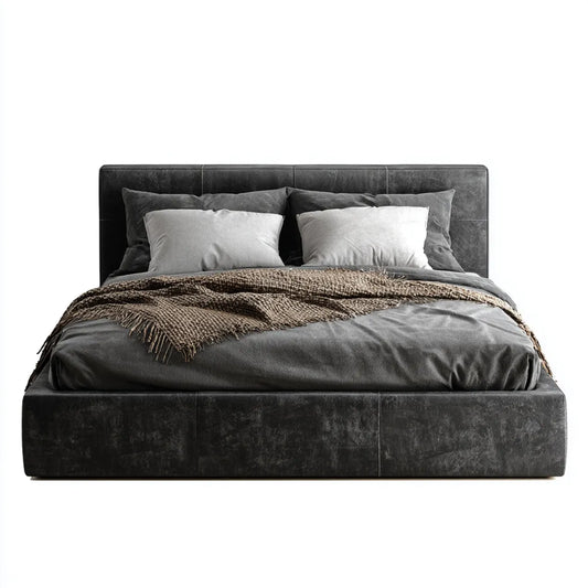 Lit double avec tête de lit noir 160 x 200 cm revêtement en cuir synthétique PU rectangulaire